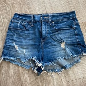 Express denim blue distress shorts